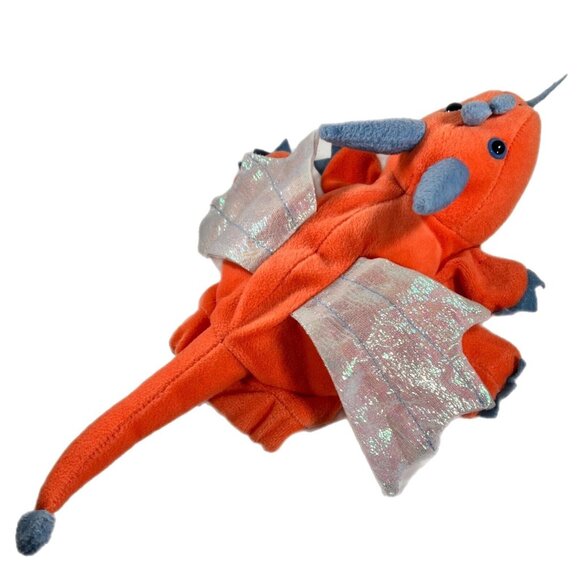 Caltoy Dragon 13" Plush Hand Puppet Orange Blue Sparkle Wings Stuffed Toy - Picture 4 of 10